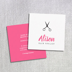 Trendig Rosa Black Scissors Hair Stylist Fyrkantigt Visitkort