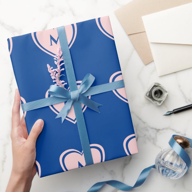 Trendig Rosa Blått Hjärta Monogram Alla hjärtans d Presentpapper (Gifting)