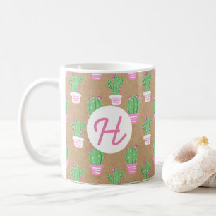 Trendig Rosa Blommar Cactus & Faux Kraft Papper Kaffemugg