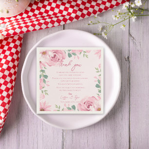Trendig Rosa Blommigt Bröllop Tack, meddelande Pappersservett