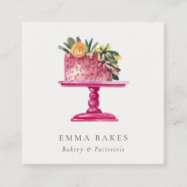 TRENDIG ROSA BLOMMIGT CAKE PATISSERIE CUPCAKE BAKE FYRKANTIGT VISITKORT