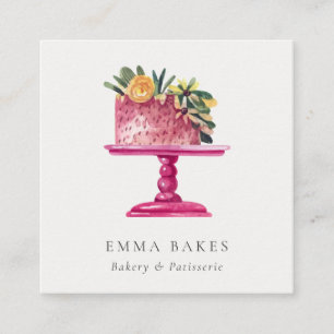 TRENDIG ROSA BLOMMIGT CAKE PATISSERIE CUPCAKE BAKE FYRKANTIGT VISITKORT