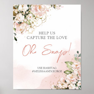 Trendig rosa blommigt guld boho oh snap-tecken poster