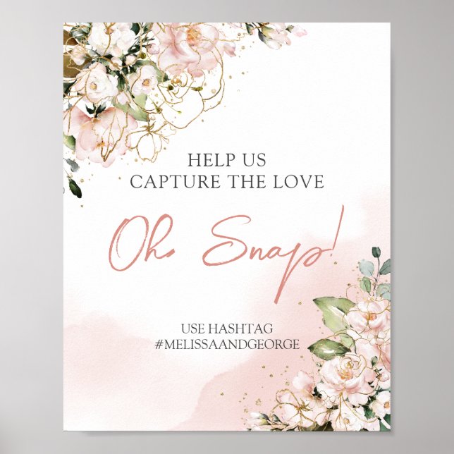 Trendig  rosa blommigt guld boho oh snap-tecken poster (Framsidan)
