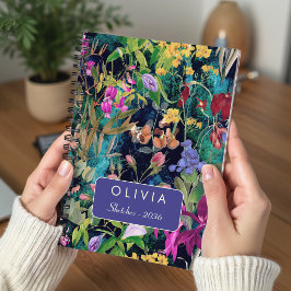 Trendig rosa blomstermönogram blad mönster anteckningsbok