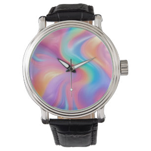 Trendig Rosa Blue grönt abstrakt vågar Armbandsur