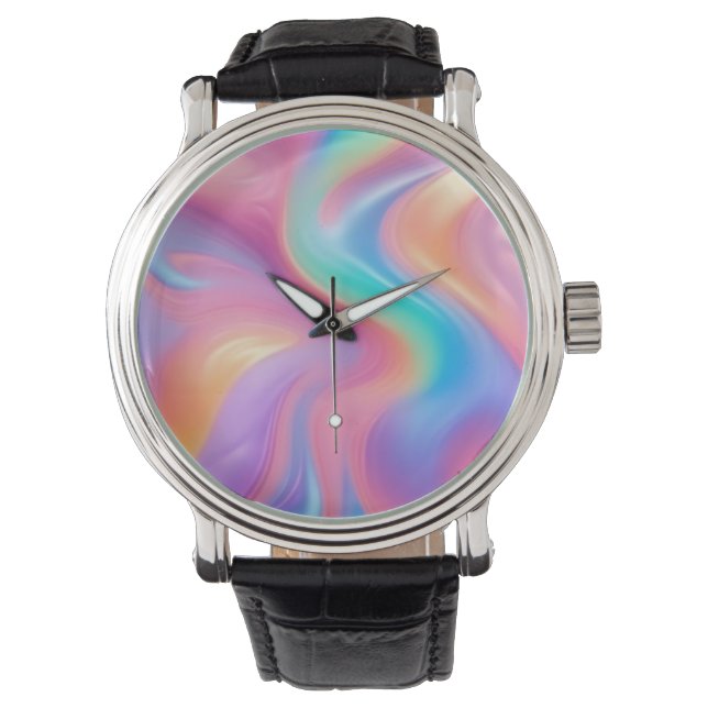 Trendig Rosa Blue grönt abstrakt vågar Armbandsur (Framsida)