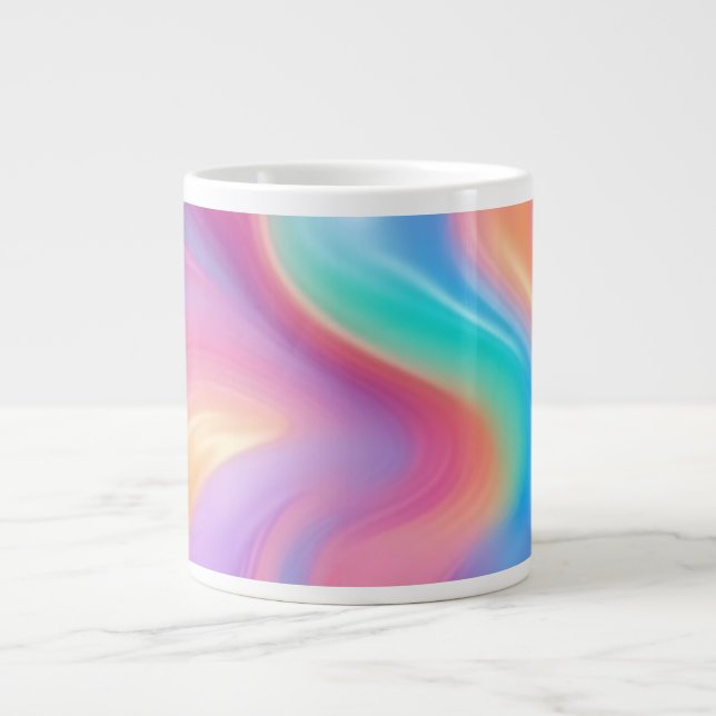 Trendig Rosa Blue grönt abstrakt vågar Jumbo Mugg (Framsidan)
