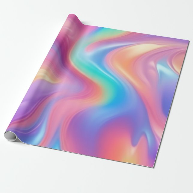 Trendig Rosa Blue grönt abstrakt vågar Presentpapper (Utrullad)