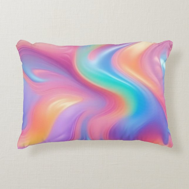 Trendig Rosa Blue grönt abstrakt vågar Prydnadskudde (Framsidan)