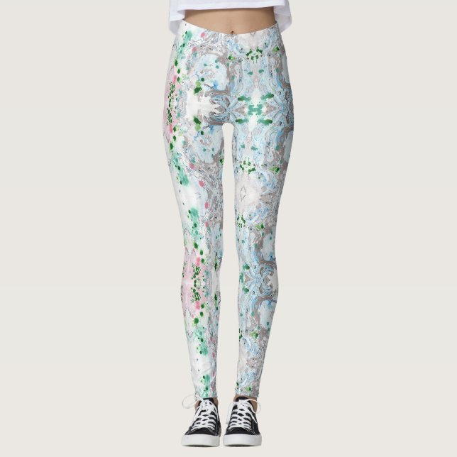 Trendig Rosa Blue Grönt White Modern Elegant Leggings (Framsida)