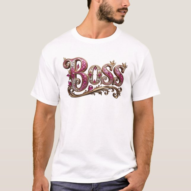 Trendig Rosa BOSS Konstnärligt Uttryck T Shirt (Framsida)