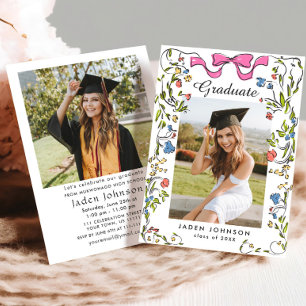Trendig Rosa Bow Coquette 2 PHOTO-Studentfest Inbjudningar