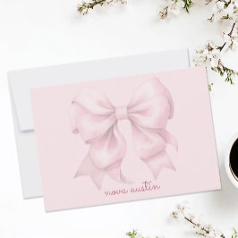 Trendig Rosa Bow Personlig med Namn Monogram Anteckningskort
