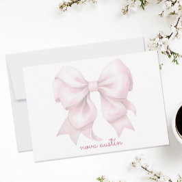 Trendig Rosa Bow Personlig med Namn Monogram Anteckningskort