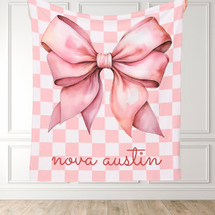 Trendig Rosa Bow Personlig med Namn Monogram Fleecefilt