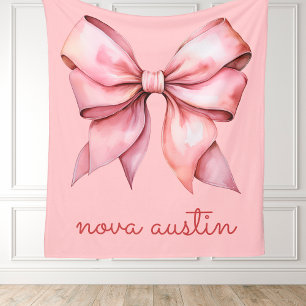 Trendig Rosa Bow Personlig med Namn Monogram Fleecefilt