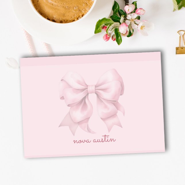 Trendig Rosa Bow Personlig med Namn Monogram Post-it Block (Skapare uppladdad)