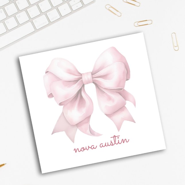 Trendig Rosa Bow Personlig med Namn Monogram Post-it Block (Skapare uppladdad)
