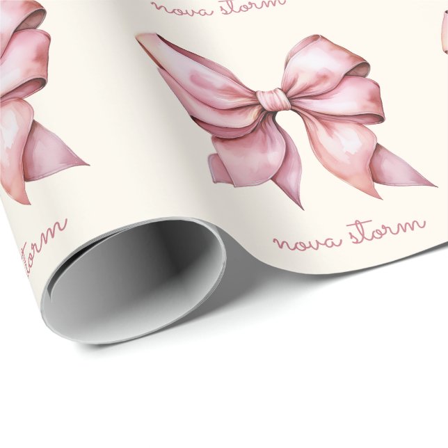 Trendig Rosa Bow Personlig med Namn Monogram Presentpapper (Rullad Hörn)