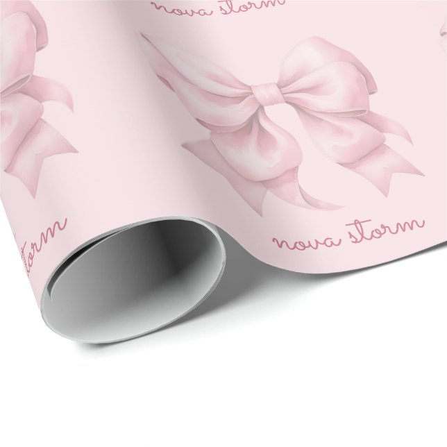 Trendig Rosa Bow Personlig med Namn Monogram Presentpapper (Rullad Hörn)