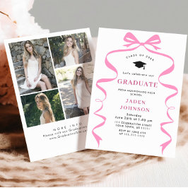 Trendig Rosa Bow Ribbon 4 PHOTO Studentfest Inbjudningar