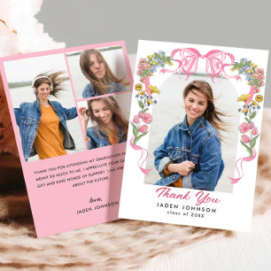 Trendig Rosa Bow Ribbon 4 PHOTO Studentfest Tack Kort