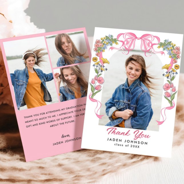 Trendig Rosa Bow Ribbon 4 PHOTO Studentfest Tack Kort (Skapare uppladdad)