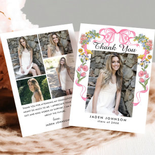 Trendig Rosa Bow Ribbon 5 PHOTO Studentfest Tack Kort