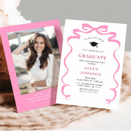 Trendig Rosa Bow Ribbon PHOTO Studentfest Inbjudningar