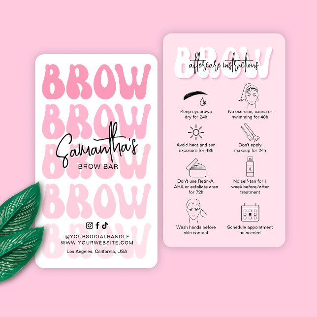 Trendig Rosa Brow Aftercare Instruktioner Retro Fo Visitkort (Skapare uppladdad)