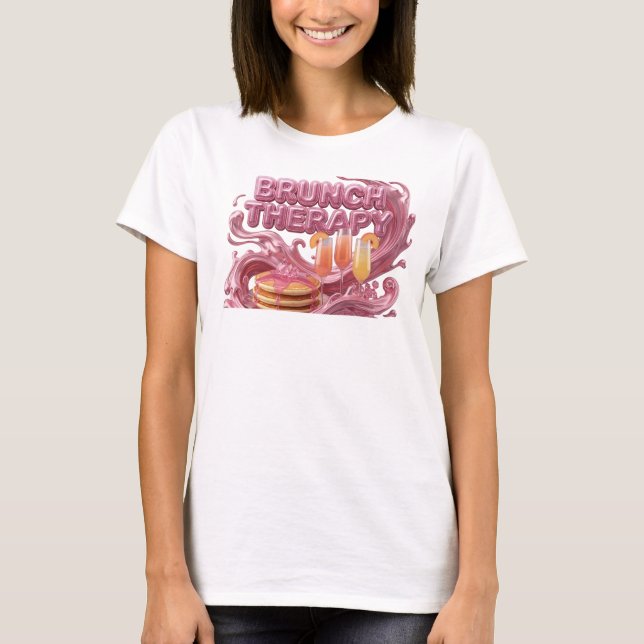 Trendig Rosa BRUNCH TERAPI Textdesign T Shirt (Framsida)