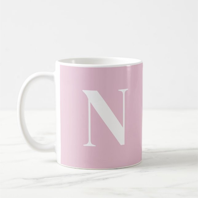 Trendig Rosa C52 & Vit Initial Monogram Anpassad Kaffemugg (Vänster)