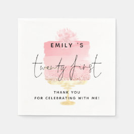 Trendig Rosa Cake Namn 21:a födelsedag Tack Pappersservett