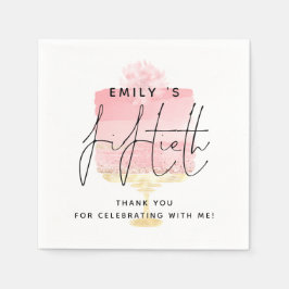 Trendig Rosa Cake Namn 50:e födelsedagen Tack Pappersservett