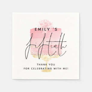 Trendig Rosa Cake Namn 50:e födelsedagen Tack Pappersservett