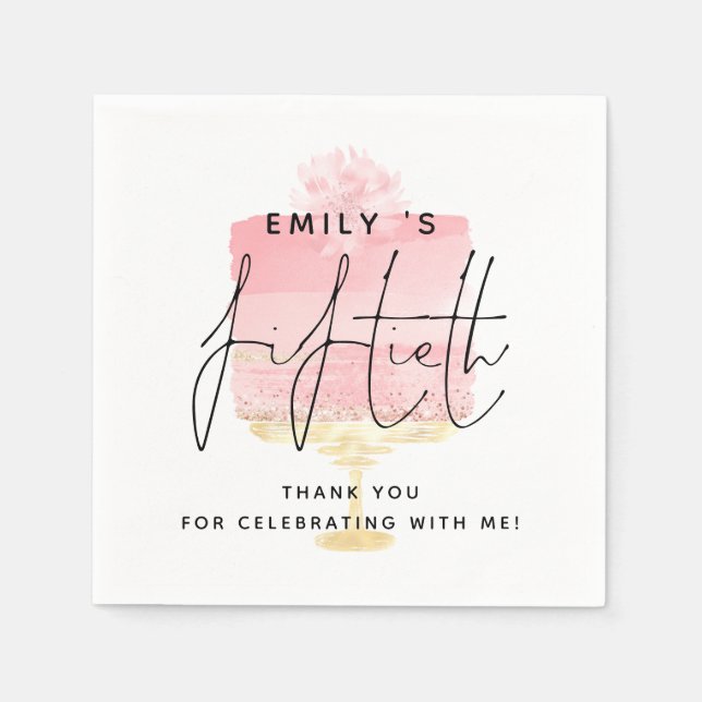 Trendig Rosa Cake Namn 50:e födelsedagen Tack Pappersservett (Framsidan)