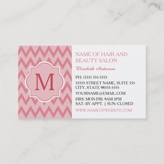 Trendig Rosa Chevron Zigzag Monogram Beauty Salon Visitkort (Framsida)