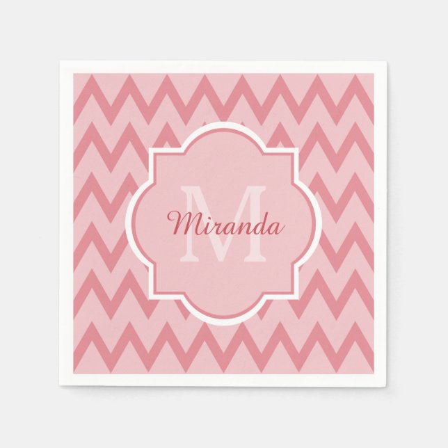 Trendig Rosa Chevron Zigzag Namn och Monogram Pappersservett (Framsidan)