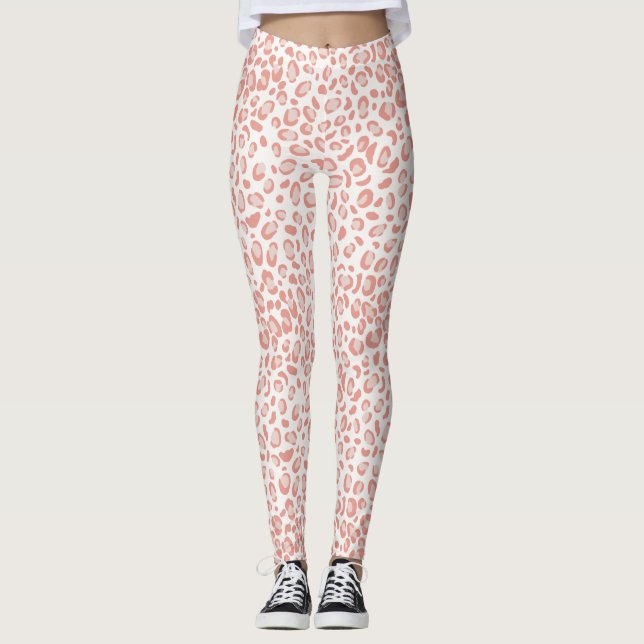 Trendig Rosa Coral Leopard Mönster Leggings (Framsida)