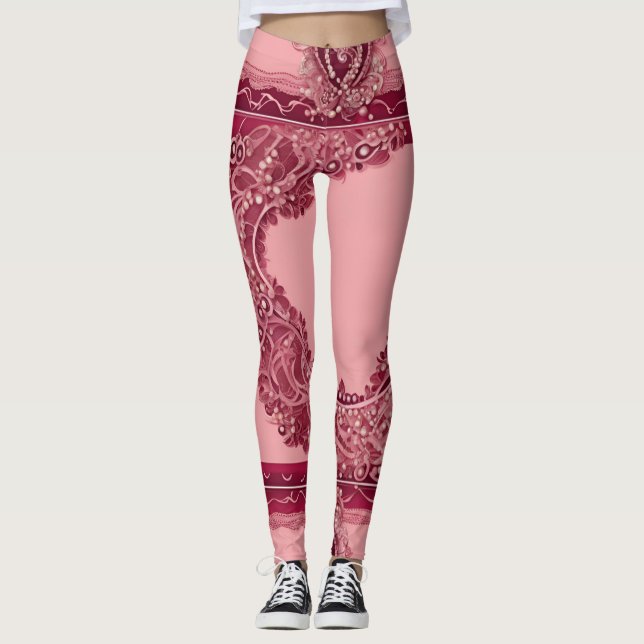 Trendig Rosa Cranberry AI art Leggings (Framsida)