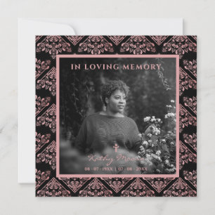 Trendig Rosa Damask Anpassningsbar Photo Funeral L Anteckningskort