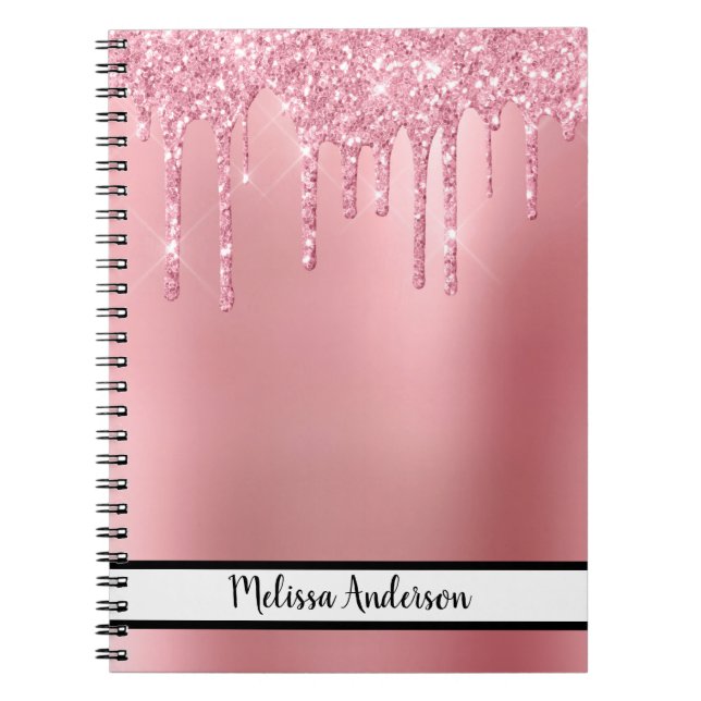 Trendig Rosa  Dripping Glitter Anteckningsbok (Framsidan)