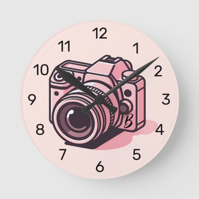 Trendig Rosa DSLR Kamerafotografering Personlig Rund Klocka (Framsida)