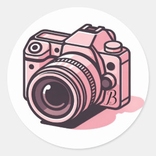 Trendig Rosa DSLR Kamerafotografering Personlig Runt Klistermärke