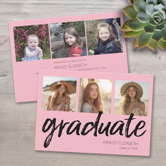 Trendig Rosa Examenstårtfest - 6 Bilder Inbjudningar (Custom Graduation Announcement)