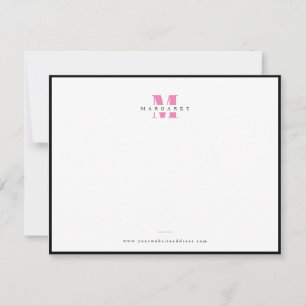 Trendig rosa fet bokstav Enkel monogramnamn Anteckningskort