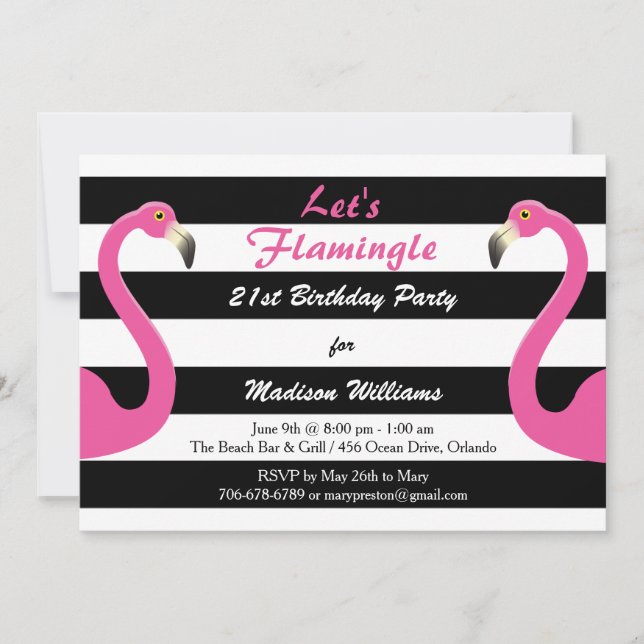 Trendig Rosa Flamingo 21:a födelsedagen Party Inbj Inbjudningar (Framsida)
