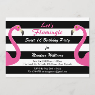Trendig Rosa Flamingo Sweet 16-inbjudan Inbjudningar