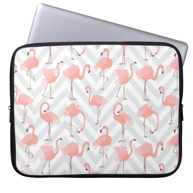 Trendig Rosa Flamingos och Chevrons Mönster Laptop Sleeve (Framsidan)
